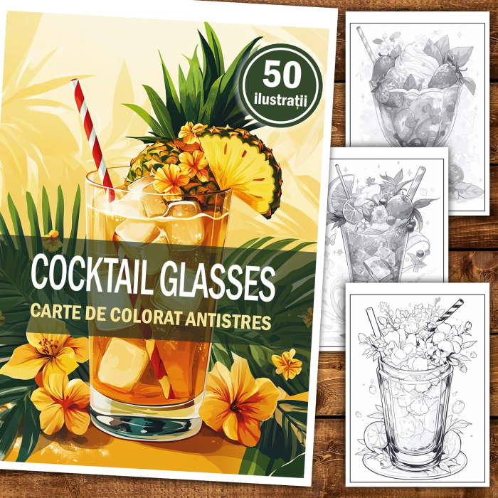 Carte de colorat pentru relaxare si antistres, 50 de ilustratii, Cocktail Glasses 106 pagini [2]