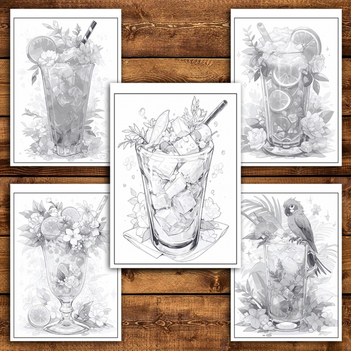 Carte de colorat pentru relaxare si antistres, 50 de ilustratii, Cocktail Glasses 106 pagini [5]