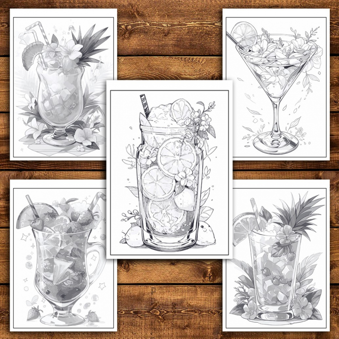 Carte de colorat pentru relaxare si antistres, 50 de ilustratii, Cocktail Glasses 106 pagini [4]