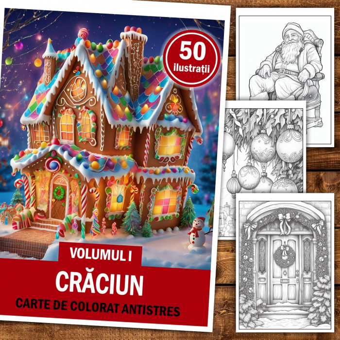 Carte de colorat pentru relaxare si antistres, 50 de ilustratii, Craciun - Volumul I, 106 pagini [2]