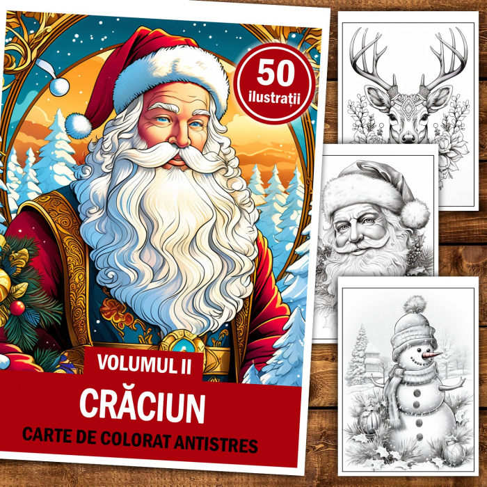 Carte de colorat pentru relaxare si antistres, 50 de ilustratii, Craciun - Volumul II, 106 pagini [2]