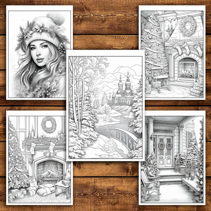 Carte de colorat pentru relaxare si antistres, 50 de ilustratii, Craciun - Volumul II, 106 pagini [5]