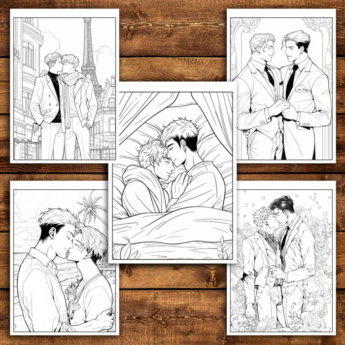 Carte de colorat pentru relaxare si antistres, 50 de ilustratii, Cupluri Gay, 106 pagini [5]