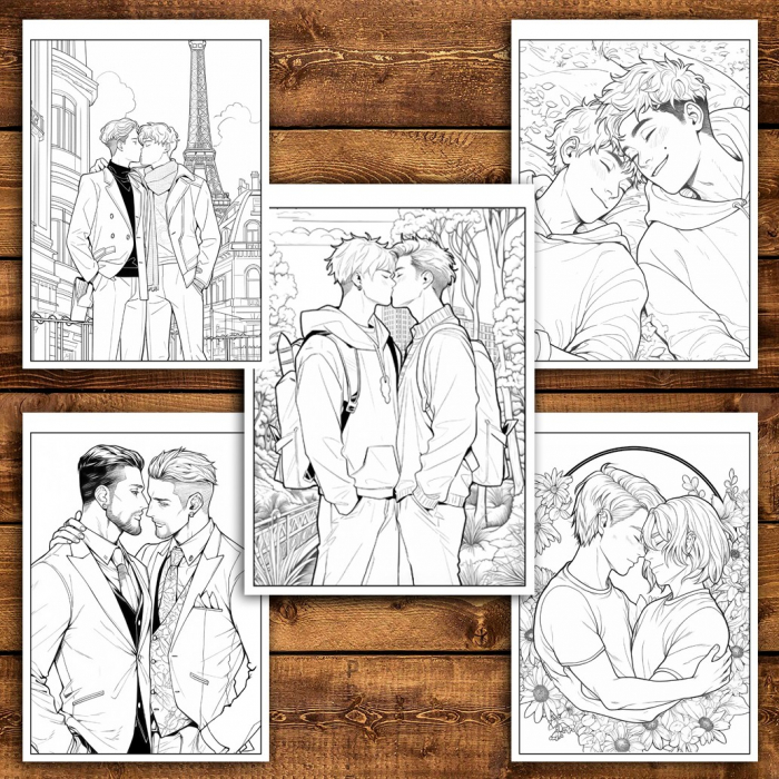 Carte de colorat pentru relaxare si antistres, 50 de ilustratii, Cupluri Gay, 106 pagini [4]