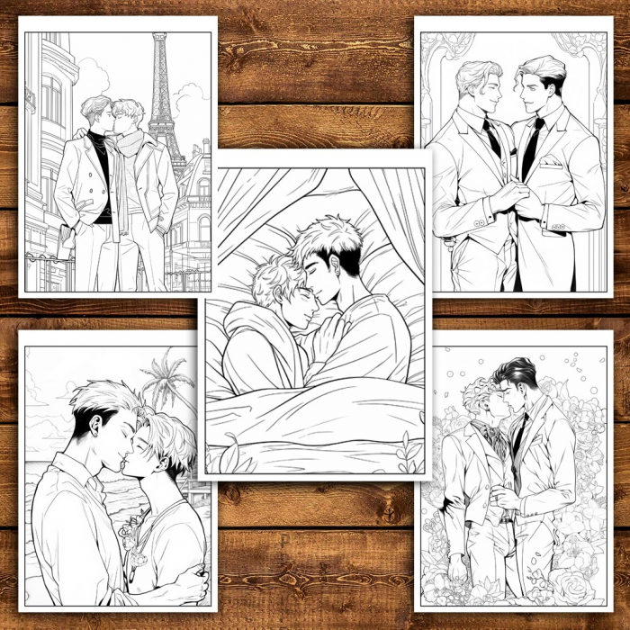 Carte de colorat pentru relaxare si antistres, 50 de ilustratii, Cupluri Gay, 106 pagini [5]