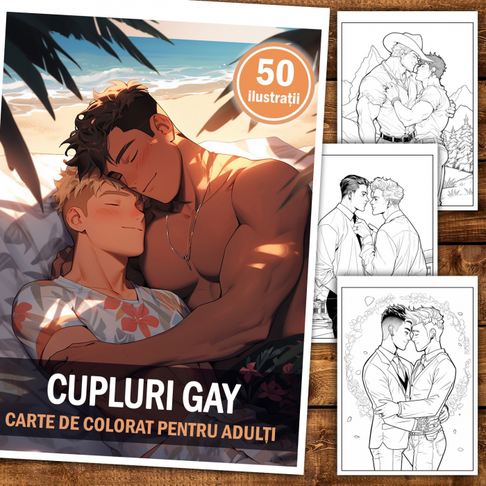 Carte de colorat pentru relaxare si antistres, 50 de ilustratii, Cupluri Gay, 106 pagini [2]