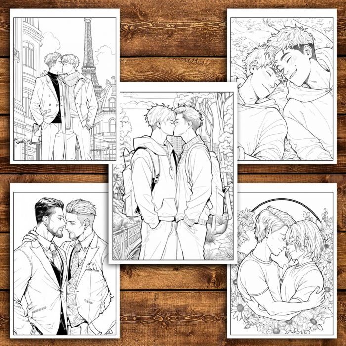 Carte de colorat pentru relaxare si antistres, 50 de ilustratii, Cupluri Gay, 106 pagini [4]