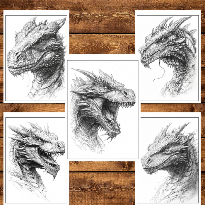 Carte de colorat pentru relaxare si antistres, 50 de ilustratii, Dragoni - Volumul II, 106 pagini [6]