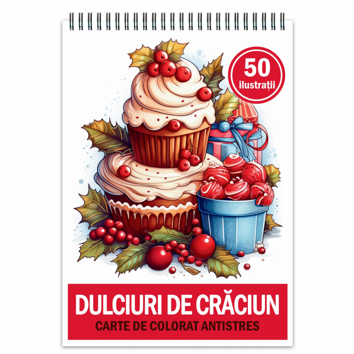 Carte de colorat pentru relaxare si antistres, 50 de ilustratii, Dulciuri de Craciun, 106 pagini [1]