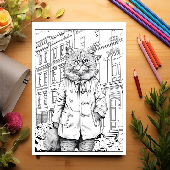 Carte de colorat pentru relaxare si antistres, 50 de ilustratii, Fantasy Cats, 106 pagini [3]