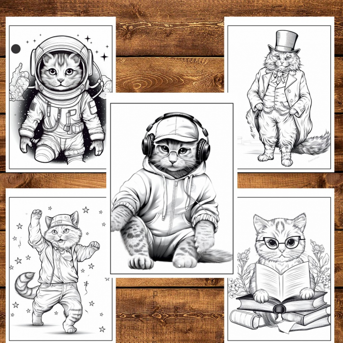 Carte de colorat pentru relaxare si antistres, 50 de ilustratii, Fantasy Cats, 106 pagini [5]