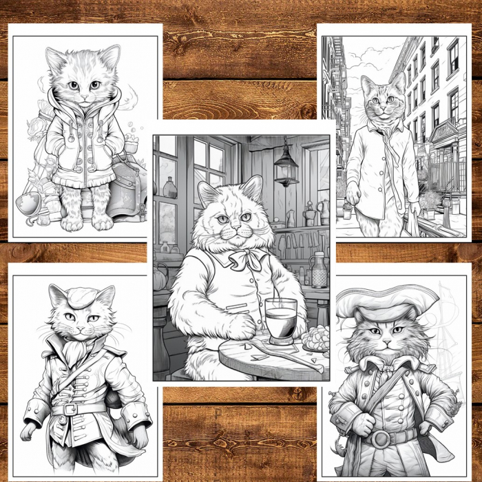 Carte de colorat pentru relaxare si antistres, 50 de ilustratii, Fantasy Cats, 106 pagini [4]