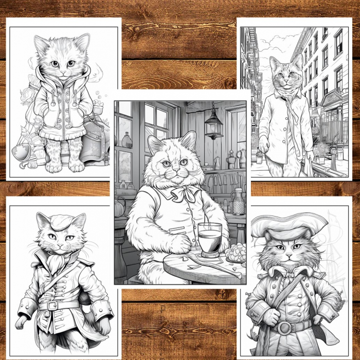 Carte de colorat pentru relaxare si antistres, 50 de ilustratii, Fantasy Cats, 106 pagini [4]