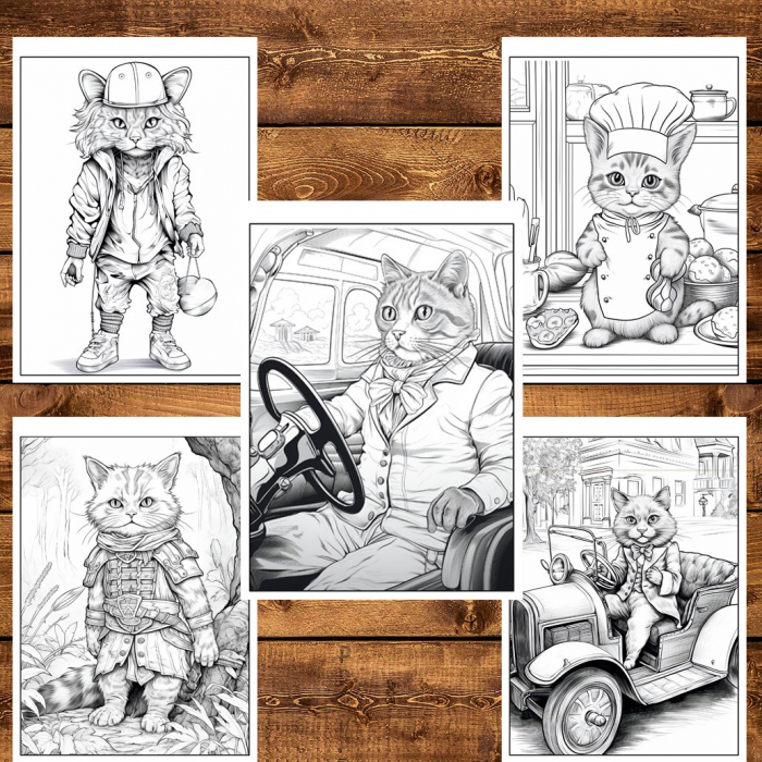 Carte de colorat pentru relaxare si antistres, 50 de ilustratii, Fantasy Cats, 106 pagini [6]