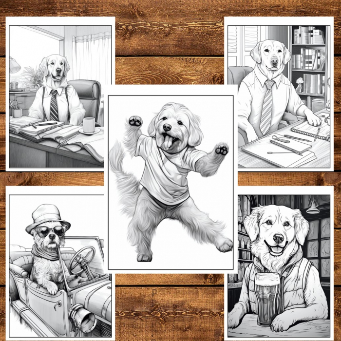 Carte de colorat pentru relaxare si antistres, 50 de ilustratii, Fantasy Dogs, 106 pagini [4]