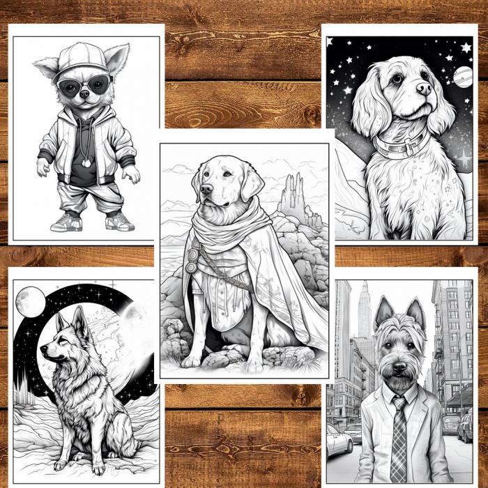 Carte de colorat pentru relaxare si antistres, 50 de ilustratii, Fantasy Dogs, 106 pagini [6]