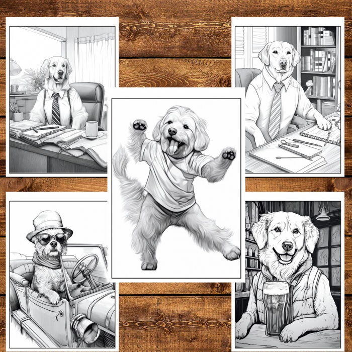 Carte de colorat pentru relaxare si antistres, 50 de ilustratii, Fantasy Dogs, 106 pagini [4]