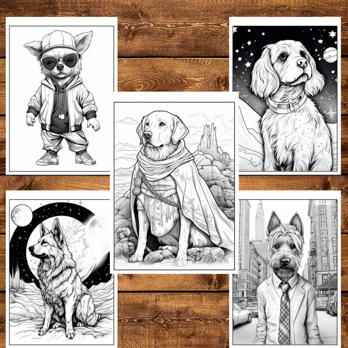 Carte de colorat pentru relaxare si antistres, 50 de ilustratii, Fantasy Dogs, 106 pagini [6]