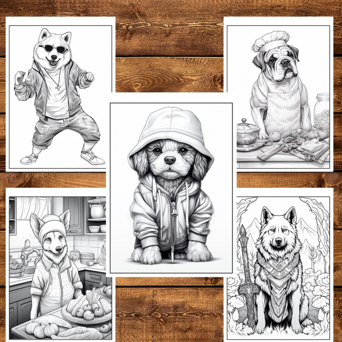 Carte de colorat pentru relaxare si antistres, 50 de ilustratii, Fantasy Dogs, 106 pagini [5]