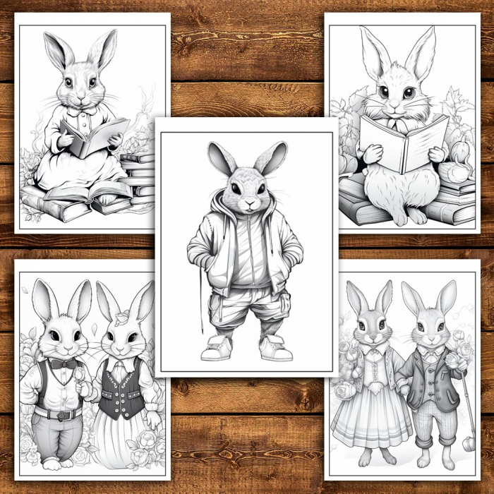 Carte de colorat pentru relaxare si antistres, 50 de ilustratii, Fantasy Rabbits, 106 pagini [6]
