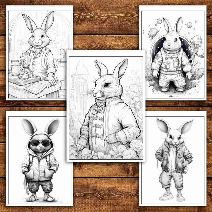 Carte de colorat pentru relaxare si antistres, 50 de ilustratii, Fantasy Rabbits, 106 pagini [5]