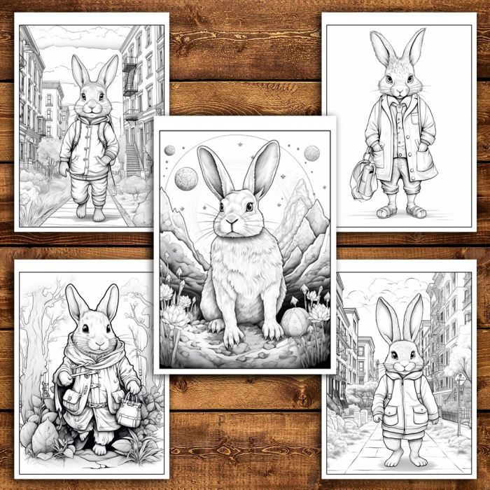 Carte de colorat pentru relaxare si antistres, 50 de ilustratii, Fantasy Rabbits, 106 pagini [4]
