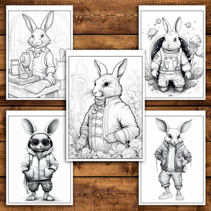 Carte de colorat pentru relaxare si antistres, 50 de ilustratii, Fantasy Rabbits, 106 pagini [5]