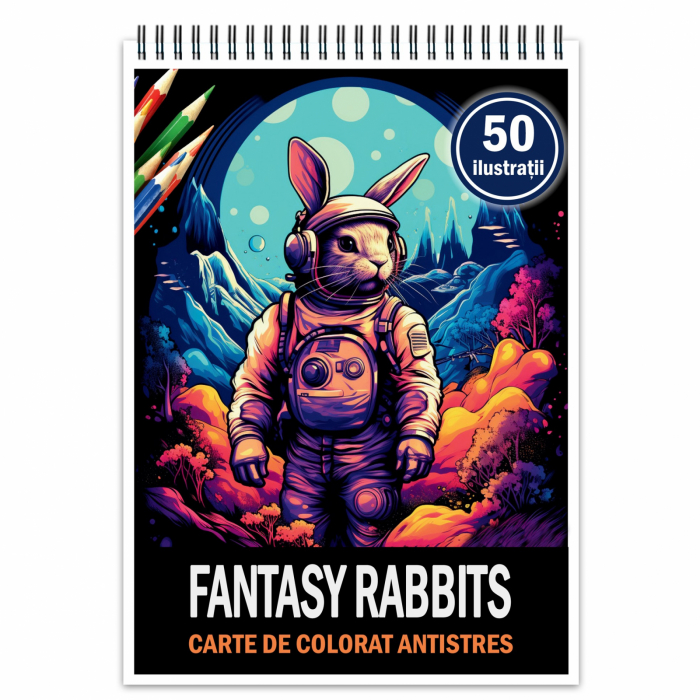 Carte de colorat pentru relaxare si antistres, 50 de ilustratii, Fantasy Rabbits, 106 pagini [1]