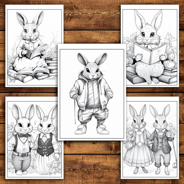 Carte de colorat pentru relaxare si antistres, 50 de ilustratii, Fantasy Rabbits, 106 pagini [6]