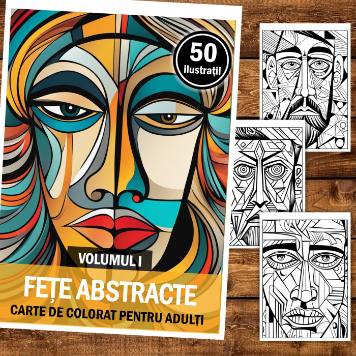 Carte de colorat pentru relaxare si antistres, 50 de ilustratii, Fete abastracte - Volumul I, 106 pagini [2]