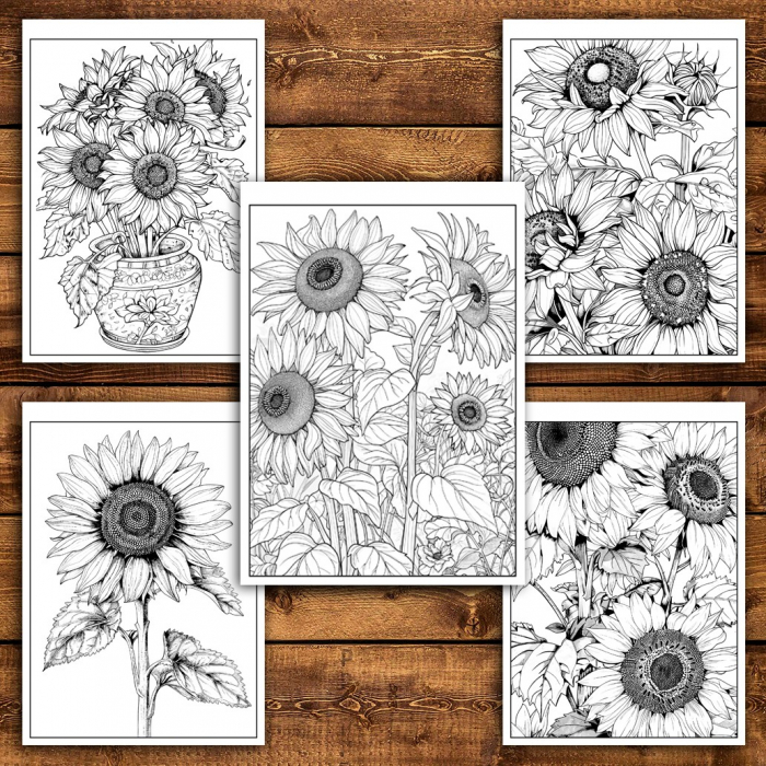 Carte de colorat pentru relaxare si antistres, 50 de ilustratii, Floarea Soarelui, 106 pagini [6]