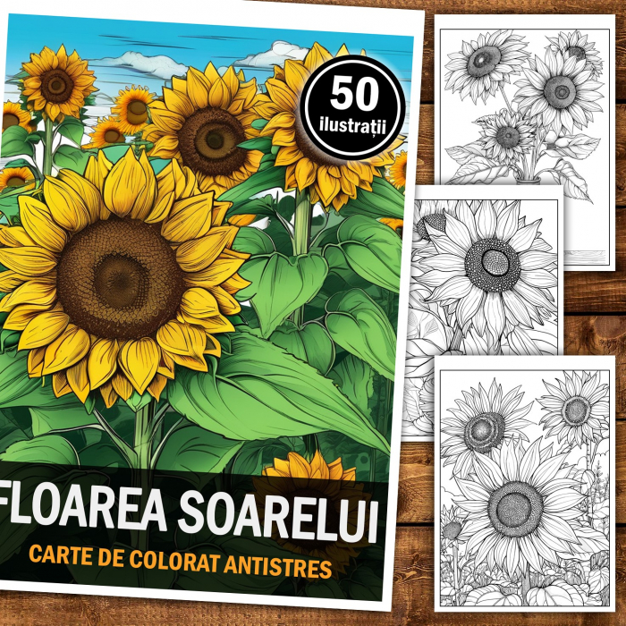Carte de colorat pentru relaxare si antistres, 50 de ilustratii, Floarea Soarelui, 106 pagini [2]