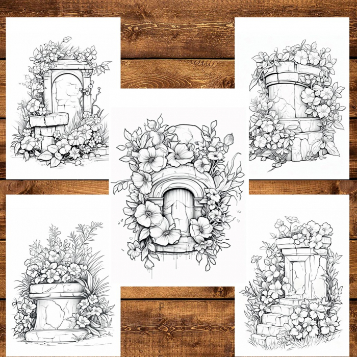 Carte de colorat pentru relaxare si antistres, 50 de ilustratii, Flowers of time, 106 pagini [4]