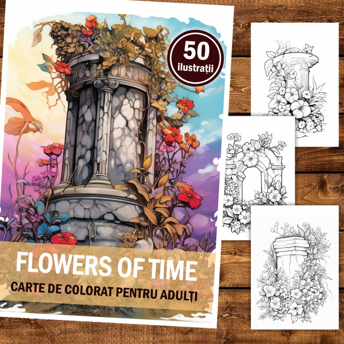 Carte de colorat pentru relaxare si antistres, 50 de ilustratii, Flowers of time, 106 pagini [2]