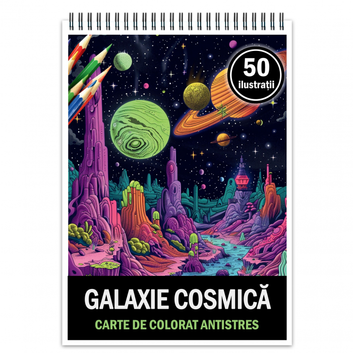 Carte de colorat pentru relaxare si antistres, 50 de ilustratii, Galaxie Cosmica, 106 pagini [1]