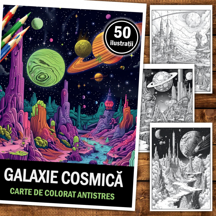 Carte de colorat pentru relaxare si antistres, 50 de ilustratii, Galaxie Cosmica, 106 pagini [2]