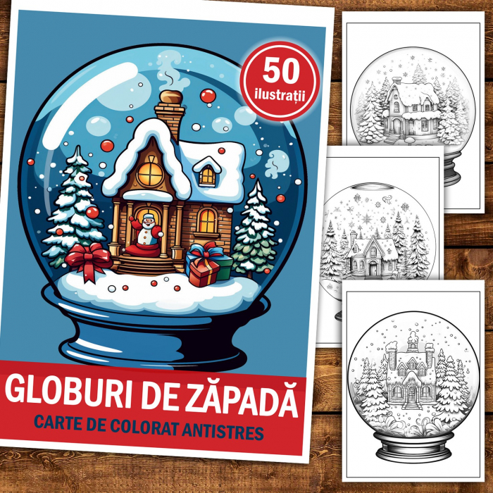 Carte de colorat pentru relaxare si antistres, 50 de ilustratii, Globuri de Zapada, 106 pagini [3]