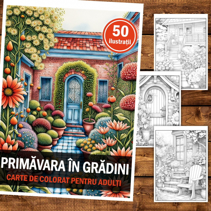 Carte de colorat pentru relaxare si antistres, 50 de ilustratii, Gradini de primavara, 106 pagini [2]