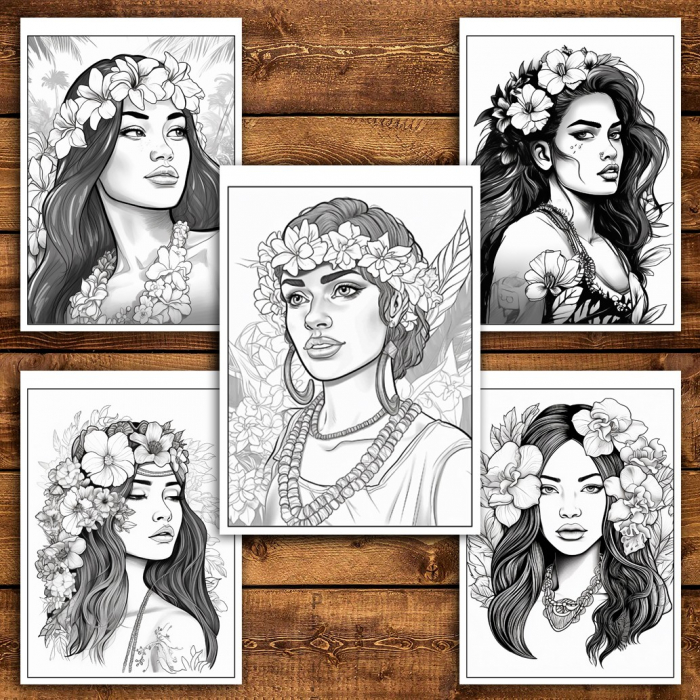 Carte de colorat pentru relaxare si antistres, 50 de ilustratii, Hawaian Girls, 106 pagini [4]