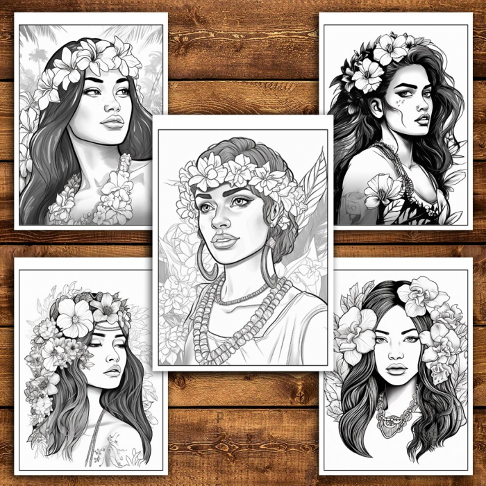 Carte de colorat pentru relaxare si antistres, 50 de ilustratii, Hawaian Girls, 106 pagini [4]