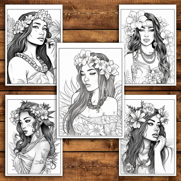 Carte de colorat pentru relaxare si antistres, 50 de ilustratii, Hawaian Girls, 106 pagini [5]