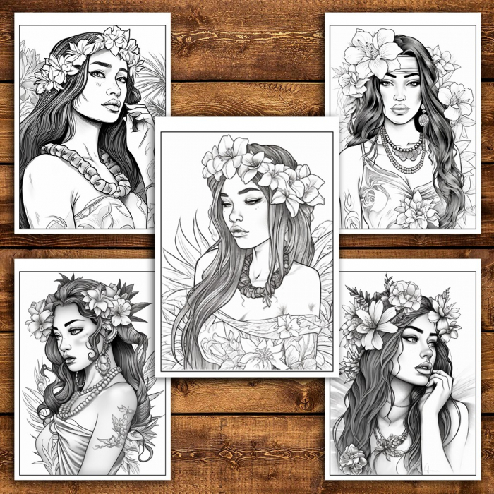 Carte de colorat pentru relaxare si antistres, 50 de ilustratii, Hawaian Girls, 106 pagini [5]