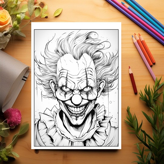 Carte de colorat pentru relaxare si antistres, 50 de ilustratii, Horror Clown Face, 106 pagini [3]