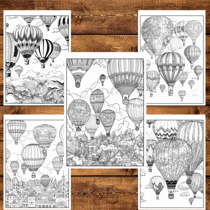 Carte de colorat pentru relaxare si antistres, 50 de ilustratii, Hot Air Ballons, 106 pagini [4]