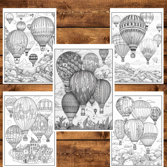 Carte de colorat pentru relaxare si antistres, 50 de ilustratii, Hot Air Ballons, 106 pagini [6]