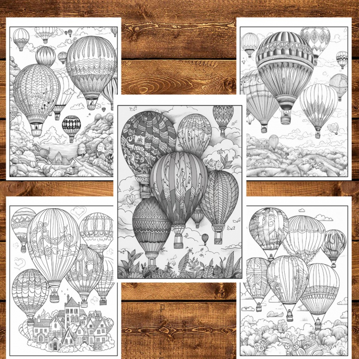 Carte de colorat pentru relaxare si antistres, 50 de ilustratii, Hot Air Ballons, 106 pagini [6]