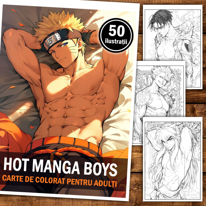 Carte de colorat pentru relaxare si antistres, 50 de ilustratii, Hot Manga Boys, 106 pagini [2]