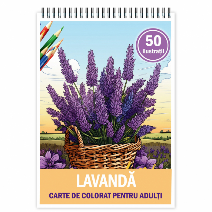 Carte de colorat pentru relaxare si antistres, 50 de ilustratii, Lavanda, 106 pagini [1]