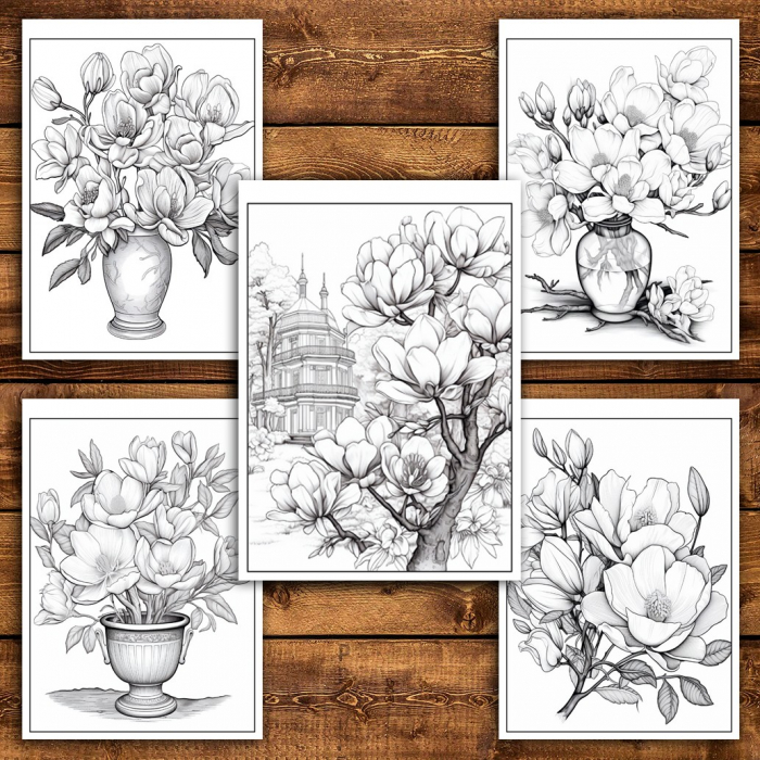 Carte de colorat pentru relaxare si antistres, 50 de ilustratii, Magnolii, 106 pagini [6]