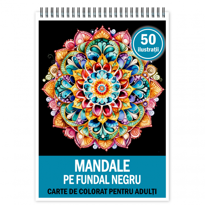 Carte de colorat pentru relaxare si antistres, 50 de ilustratii, Mandale cu fundal negru, 106 pagini [3]